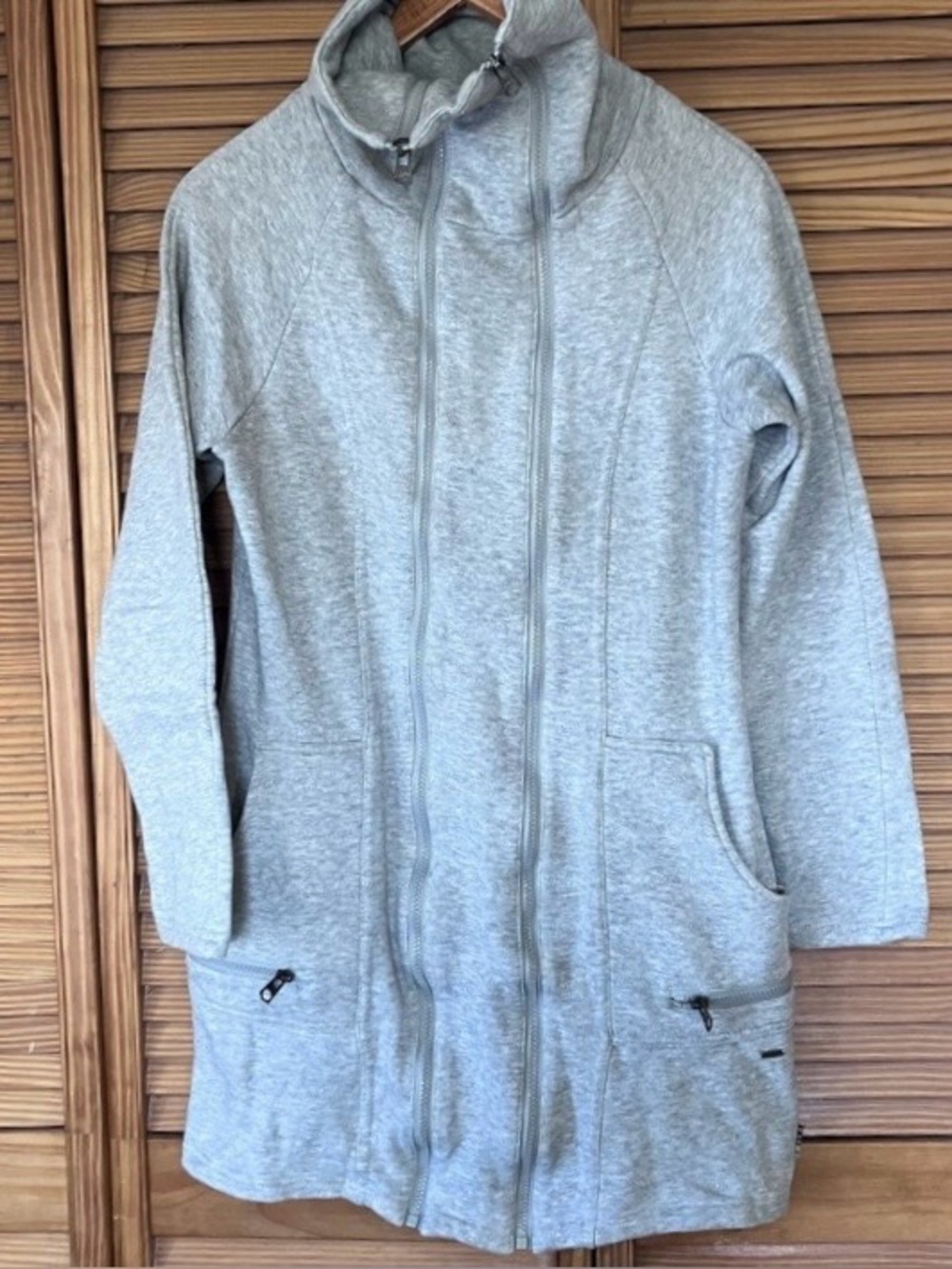 Triple Five Soul Y2K Grey Longline Double Zip Up Hoodie Jacket Women XS Vintage